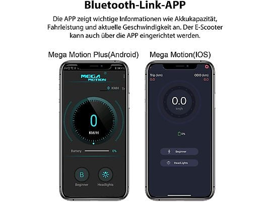MEGA MOTION Faltbarer E-Roller mit Straßenzulassung ABE mit App E-Scooter (8,5 Zoll, Weiß und Schwarz)