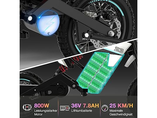 EVERCROSS TECH EV65M mit für 15+ Jugendliche Elektrisches E-Motorrad,800W Motor 3 Geschwindigkeitsmodi Kinderfahrzeug