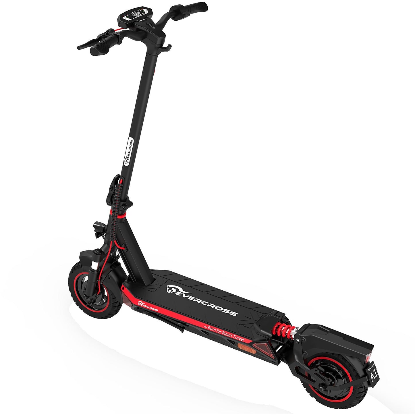 EVERCROSS TECH A1 mit StraBenzulassung (ABE) E-Scooter E-Roller (10 Zoll, Schwarz-Rot)
