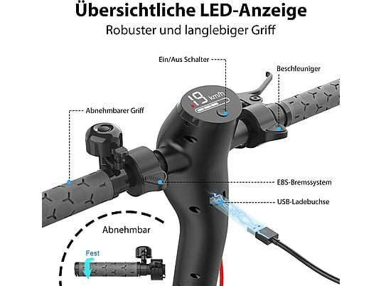 MEGA MOTION Faltbarer E-Roller mit Straßenzulassung ABE mit App E-Scooter (8,5 Zoll, Weiß und Schwarz)