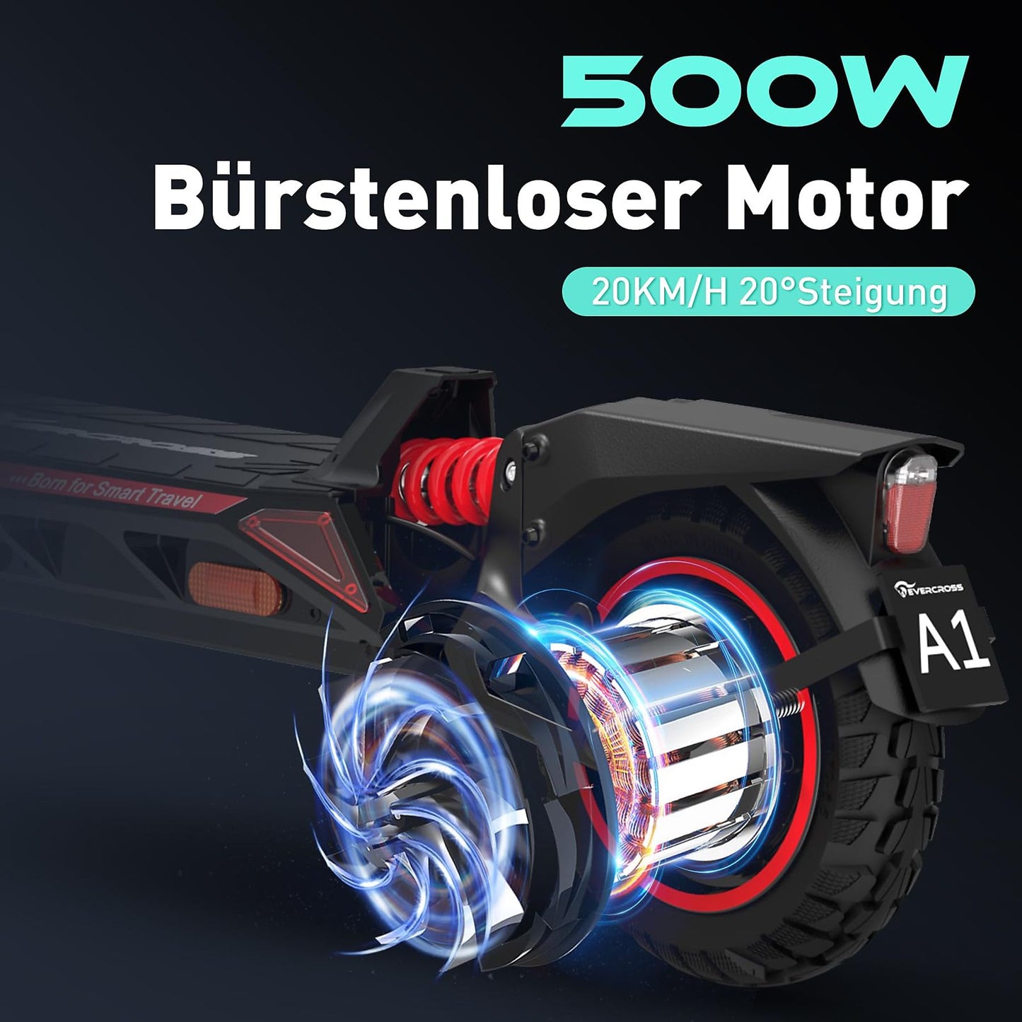 EVERCROSS TECH A1 mit StraBenzulassung (ABE) E-Scooter E-Roller (10 Zoll, Schwarz-Rot)