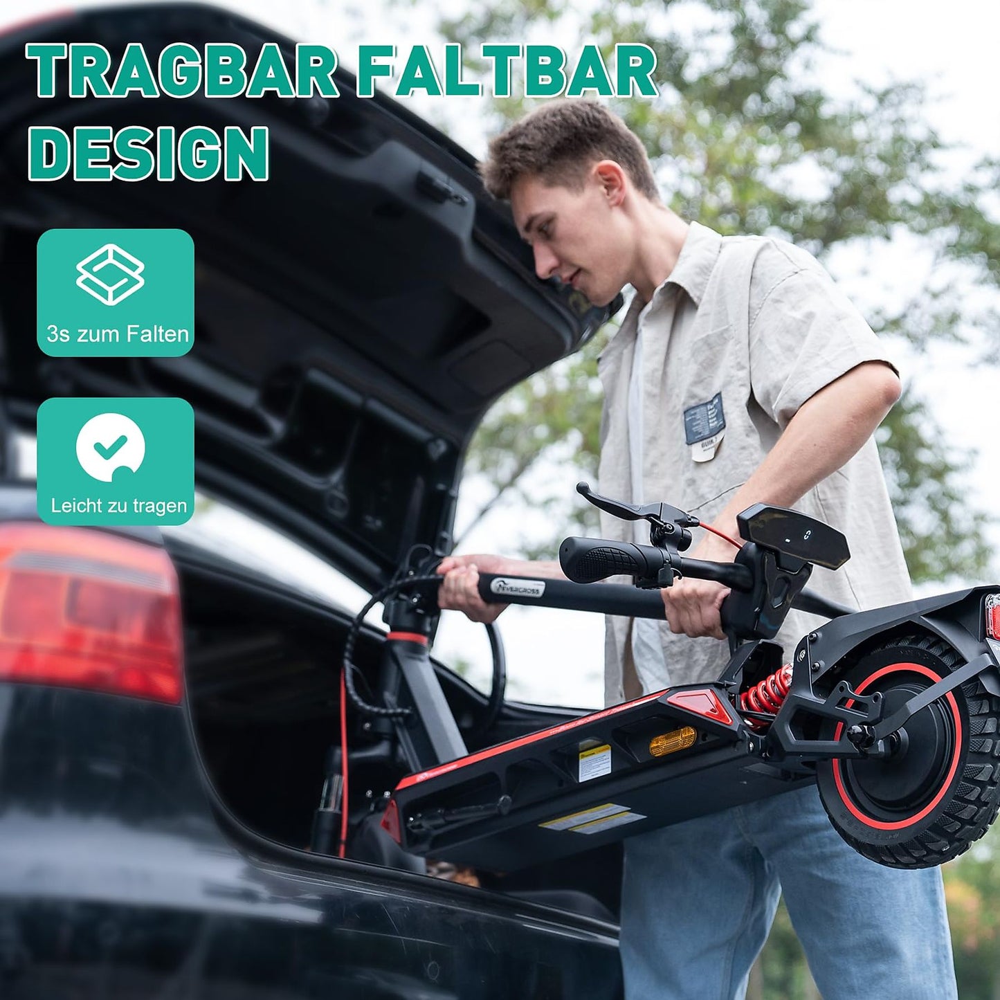 EVERCROSS TECH A1 mit StraBenzulassung (ABE) E-Scooter E-Roller (10 Zoll, Schwarz-Rot)
