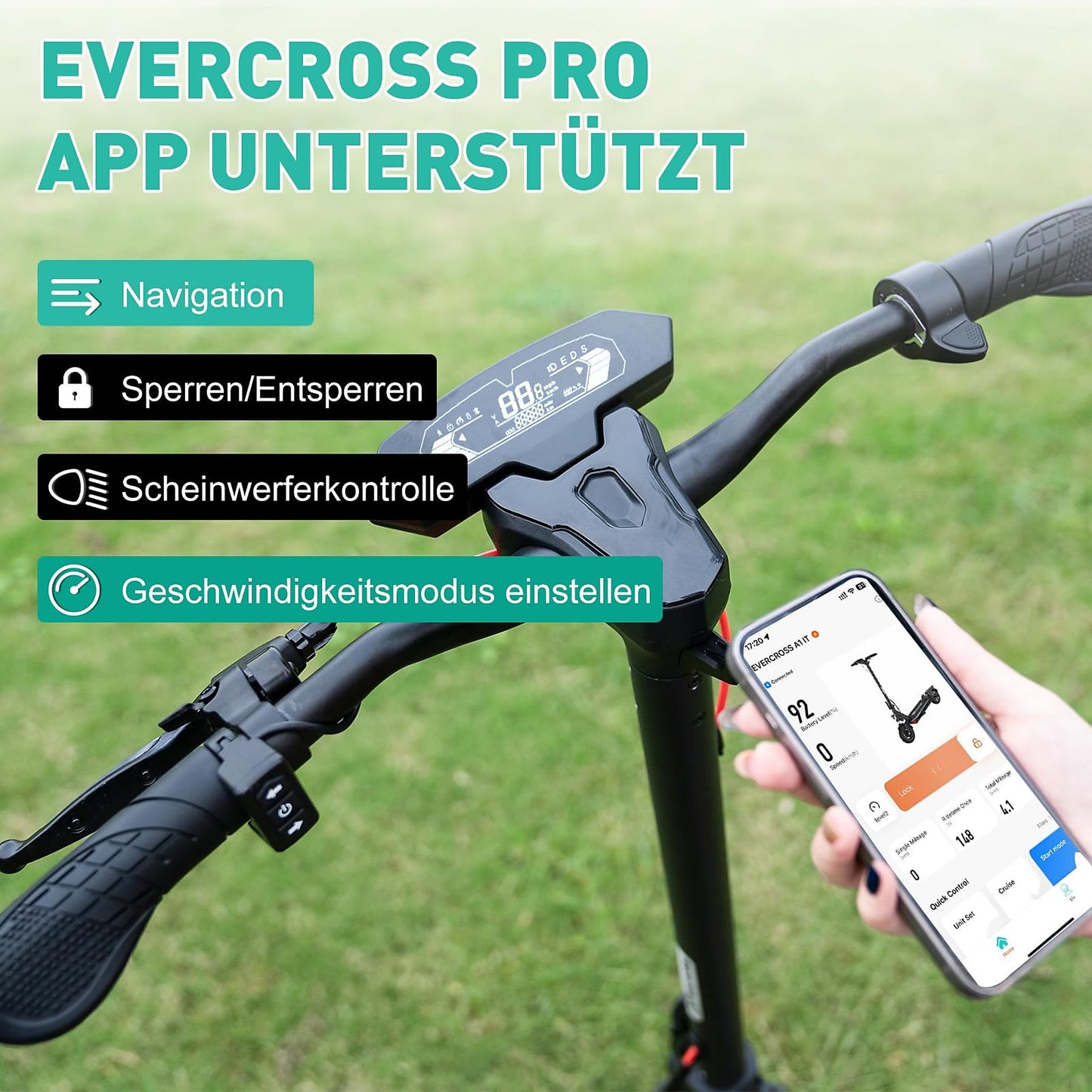 EVERCROSS TECH A1 mit StraBenzulassung (ABE) E-Scooter E-Roller (10 Zoll, Schwarz-Rot)
