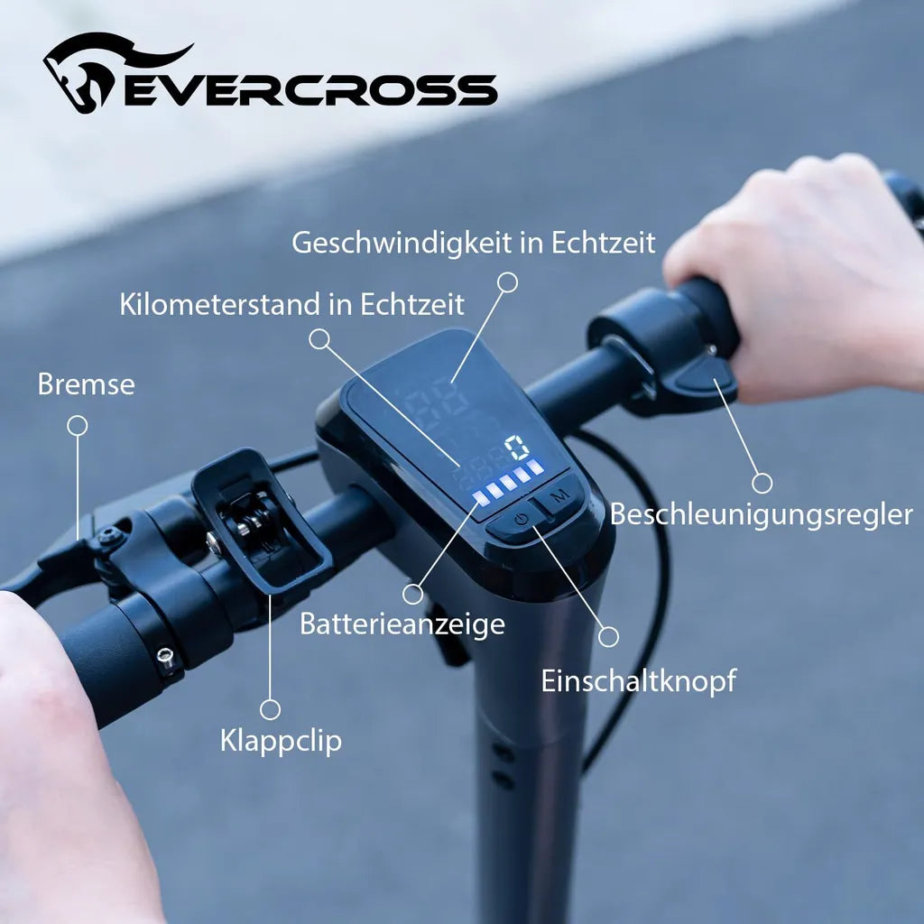 EVERCROSS TECH EV10S MAX E-Scooter mit Straßenzulassung (ABE), Max.20km/h, 85 km Reichweite, Doppelte Stoßdämpfung, Doppelbremssystem Elektroscooter
