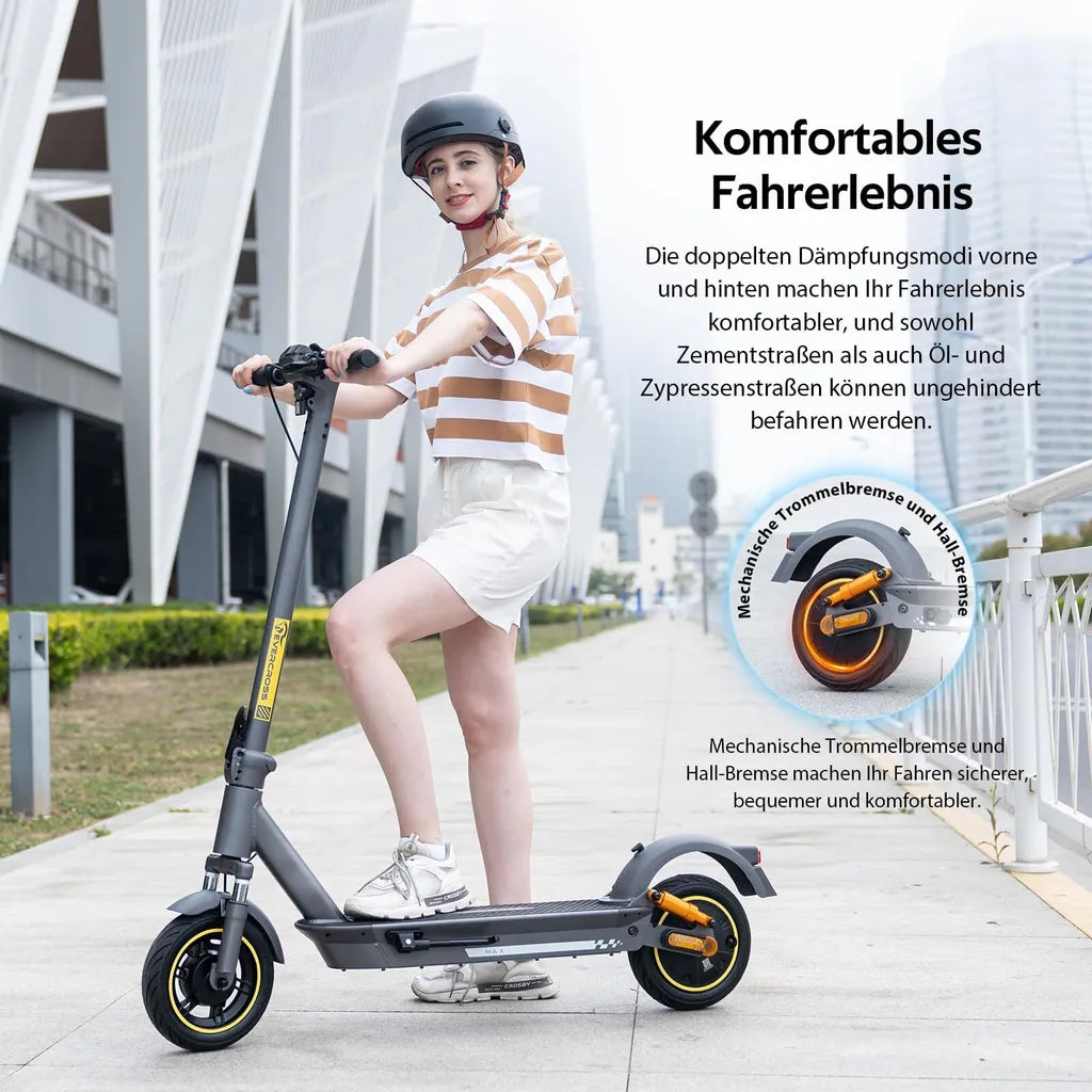 EVERCROSS TECH EV10S MAX E-Scooter mit Straßenzulassung (ABE), Max.20km/h, 85 km Reichweite, Doppelte Stoßdämpfung, Doppelbremssystem Elektroscooter