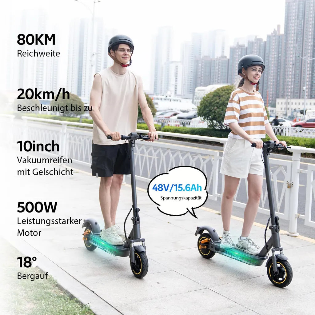 EVERCROSS TECH EV10S MAX E-Scooter mit Straßenzulassung (ABE), Max.20km/h, 85 km Reichweite, Doppelte Stoßdämpfung, Doppelbremssystem Elektroscooter