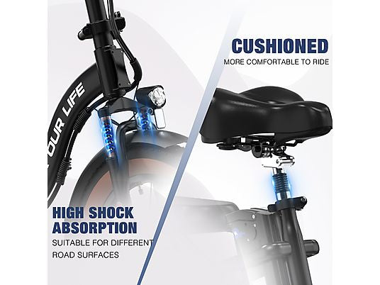 RCB RK6S Elektrofahrrad für Erwachsene, 36 V, 12 Ah, Abnehmbarer Akku Citybike (Laufradgröße: 20 Zoll, Unisex-Rad, 432wh, Schwarz