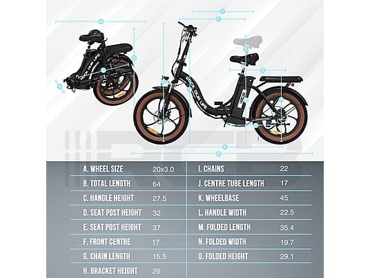 RCB RK6S Elektrofahrrad für Erwachsene, 36 V, 12 Ah, Abnehmbarer Akku Citybike (Laufradgröße: 20 Zoll, Unisex-Rad, 432wh, Schwarz